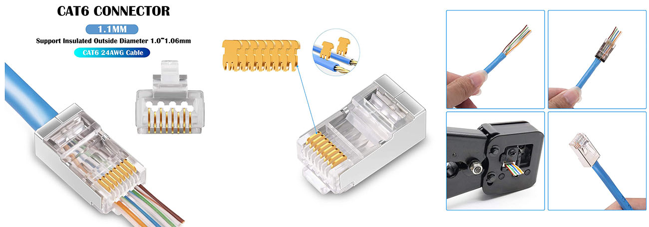 SHC6-PT50 Solsop Conector Pass Through RJ-45 CAT6 50micra funda 50