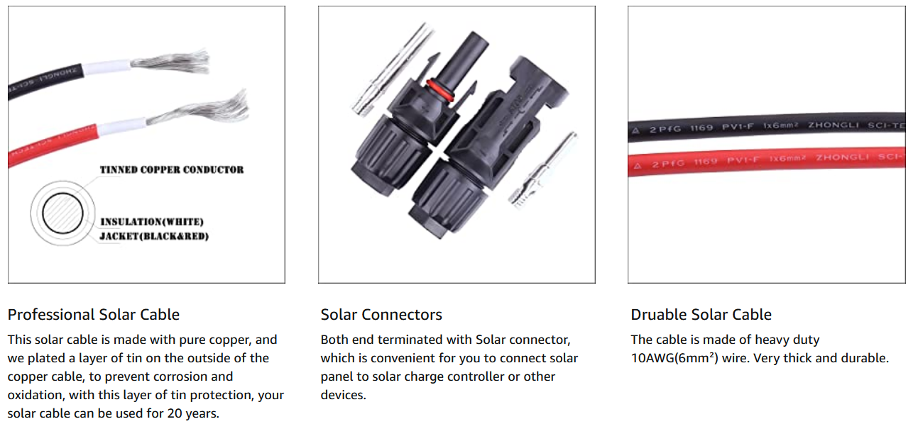 Solarsys® - Rallonge de Câble Solaire DC, 6mm² 10AWG, Câble d'Extension  Solaire, avec Connecteurs MC4 IP68, pour Panneaux Solaires et Systèmes  Solaire