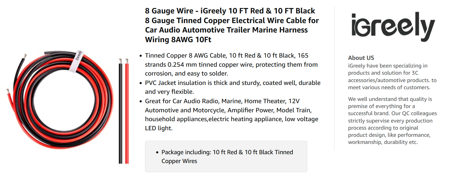 8 Gauge AWG Marine Grade Tinned Copper Battery Cable Red - by The Foot